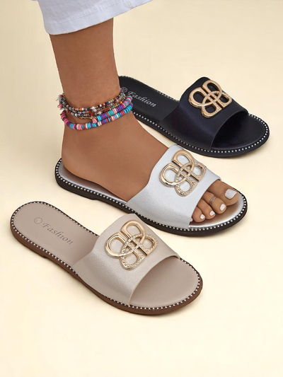 Royalfashion Damen Pantoletten mit flacher Sohle Aura Gold