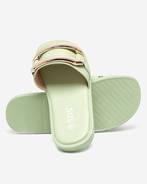 Зелені жіночі шльопанці з золотим оздобленням Kedino