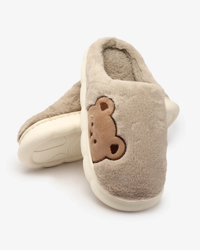 Royalfashion Damen-Pelzpantoffeln mit Teddybär in grau Fetemes