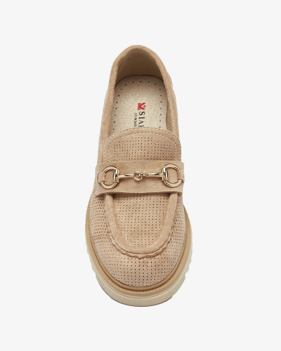 Royalfashion Hellbraune durchbrochene Damen Mokassins mit Kette Imerila