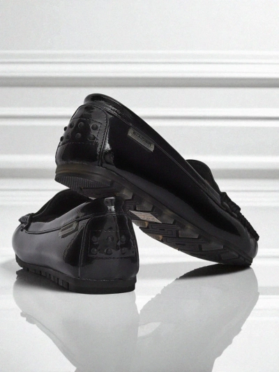 Damen Mokassins Cyra Nero aus lackiertem Öko-Leder, klassischer italienischer Stil