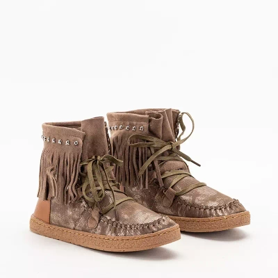 OUTLET Braune Damen-Schneestiefel mit Fransen Medisal - Schuhe