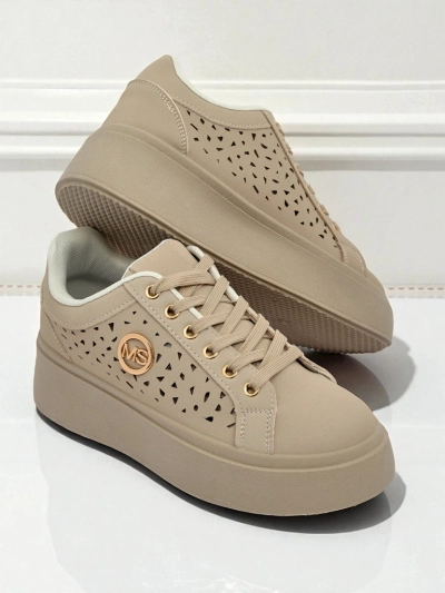 Cleo Ecru Platino – beige Plateausneakers Royalfashion Öko-Leder