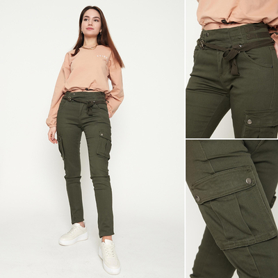 Dunkelgrüne Damen-Cargohose - Kleidung