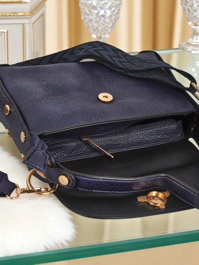 Damen Handtasche Melia Cielo – Marineblaues Öko-Leder mit Bienenmotiv