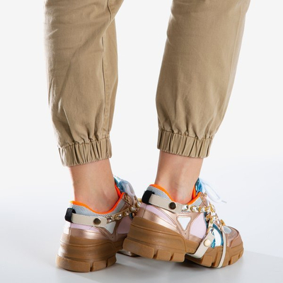 Pink Chunky Sneaker für Damen mit bunten Olyssotia-Einsätzen - Schuhe