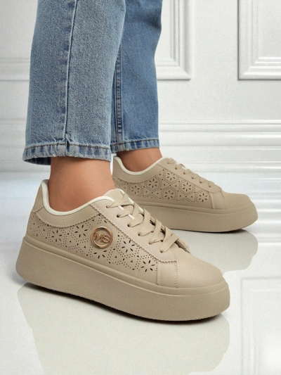 Damen Plateau Sneakers Callista Royalfashion ecru Öko-Leder