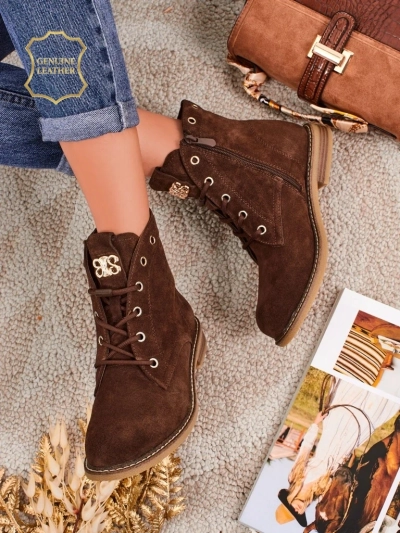 Damenstiefeletten Aurelia Romano aus natürlichem Wildleder – braun, mit Fell