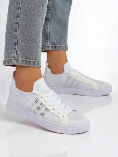 Aurelio Weiße Textil-Sneakers mit Öko-Leder auf flacher 2,5 cm Plattform
