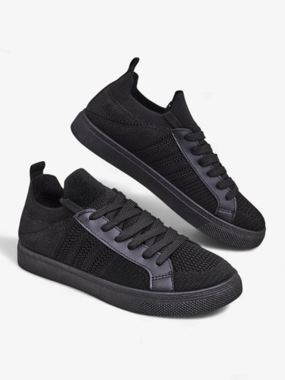 Damen-Sneakers Livia Nero - schwarze Stoff- und Öko-Leder-Turnschuhe mit flacher Sohle