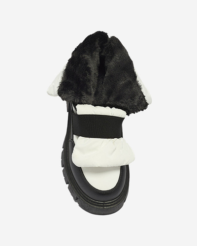 Damen-Schneestiefel mit flacher Sohle in schwarz-weiß Ferory- Footwear