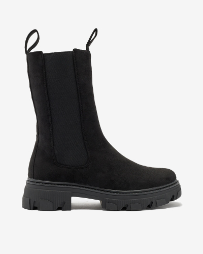 Royalfashion Schwarze hohe Damenstiefel mit flachem Absatz Sevetta