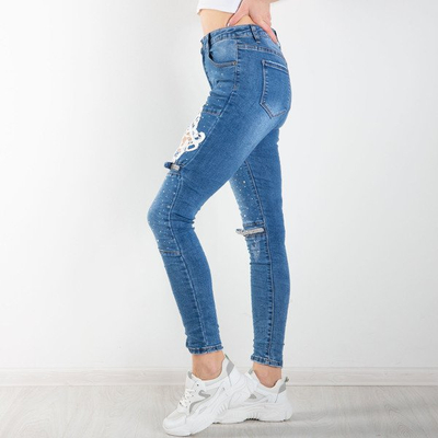 Blaue Jeans mit Falten und Verzierungen - Hose 1