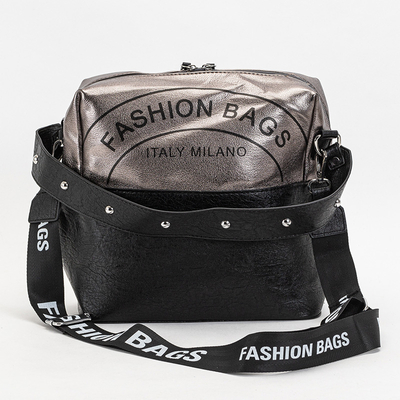 Графітово-чорна жіноча сумка з написами