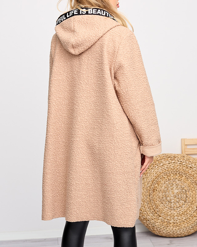 Damen Beige Jacke Mantel mit Kapuze - Kleidung