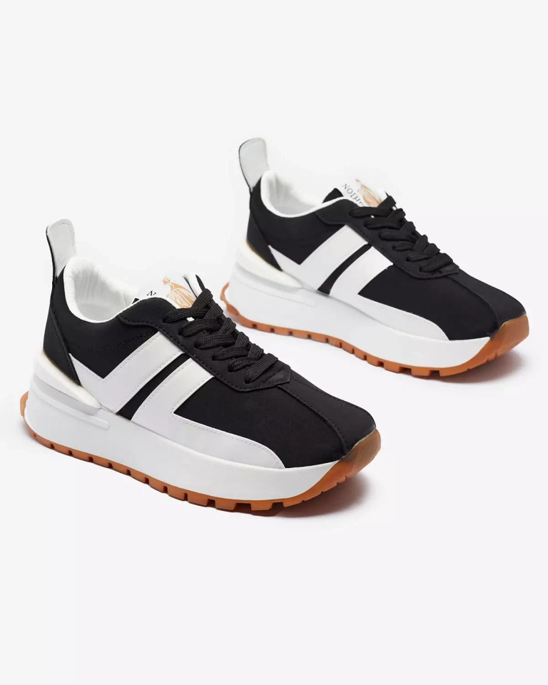 Schwarze Damen-Sportschuhe aus Öko-Leder mit bunten Einsätzen Tifora- Footwear