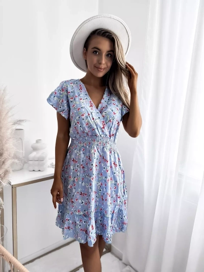 Royalfashion Blaues Minikleid für Damen mit Blumenmotiv