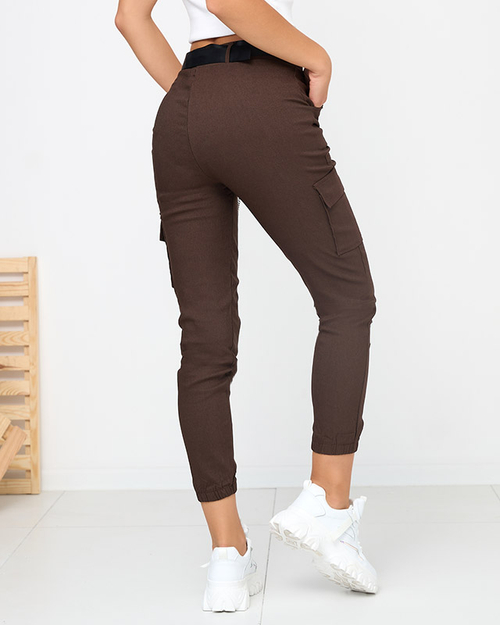 Коричневі утеплені штани карго з кишенями - Одяг