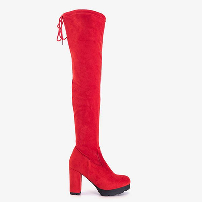 Rote Overknee-Stiefel am Pfosten Fortunata - Schuhe
