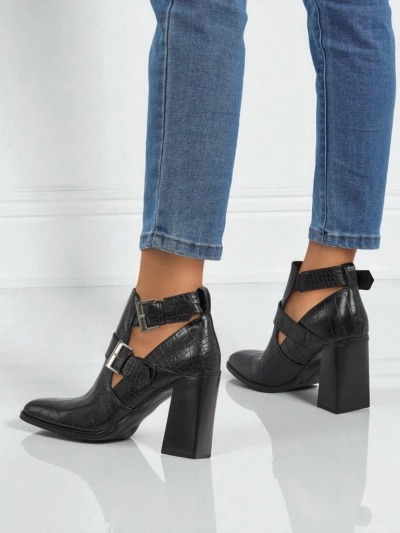 Geprägte Damen Stiefeletten mit Blockabsatz Burnt Halo