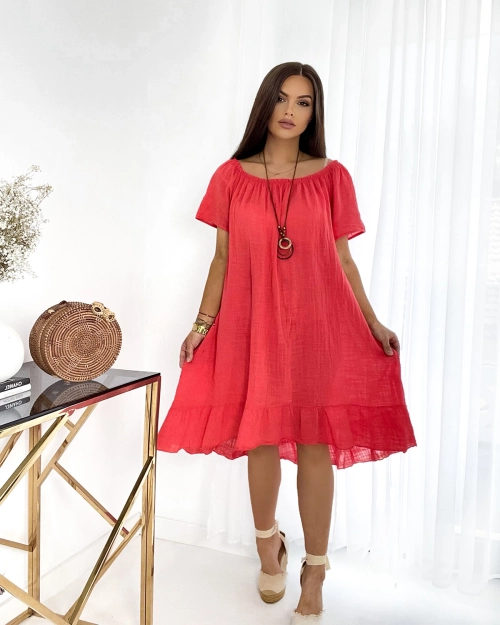 Royalfashion Червона жіноча коротка сукня з намистом