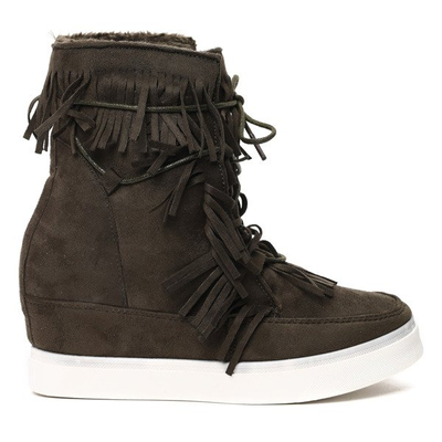 Dark green sneakers with fringes on an indoor wedge Kennedy - Footwear