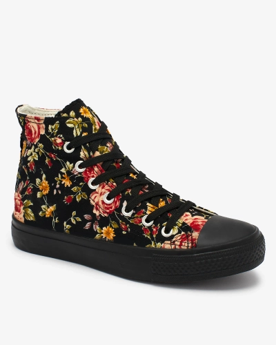 Royalfashion Damen hohe schwarze Sneakers mit Blumendruck Fahenna