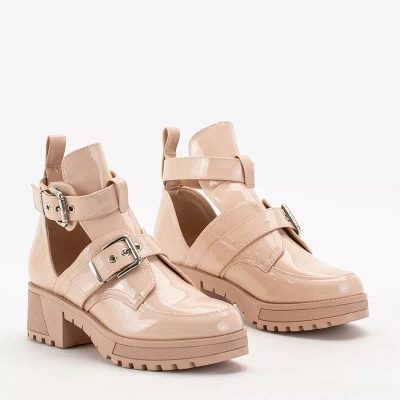 OUTLET Beige Damenstiefel mit Lerika-Prägung - Schuhe