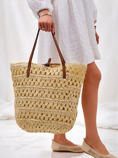 Royalfashion Große Strohtasche für Damen Natur Klassisch