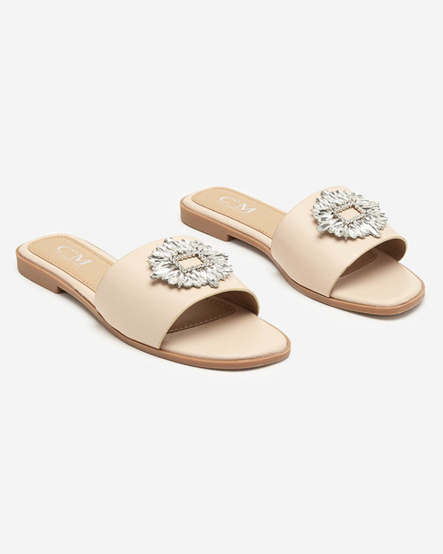 OUTLET Жіночі бежеві тапочки зі сріблястим орнаментом. Hipi - Взуття