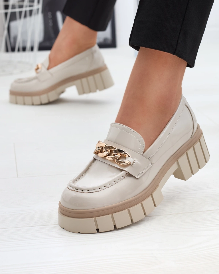 Lackierte Damen Mokassins in Beige Aquan- Footwear