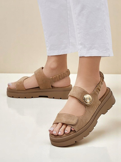 Damen Sandalen Royalfashion Callisto braun Öko-Leder Plateau