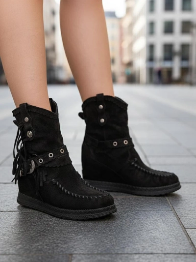 Royalfashion Schwarze Damenstiefel mit verstecktem Anker Dibisa