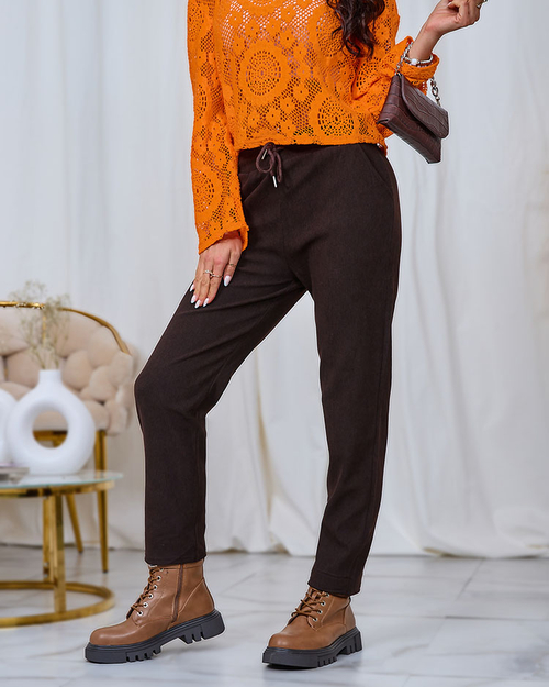 Royalfashion Темно-коричневі вельветові жіночі штани з тканини