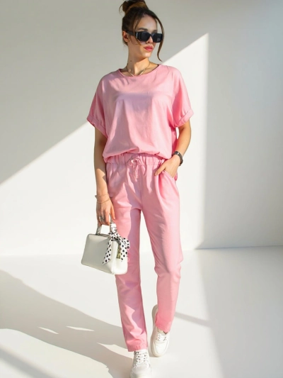 Royalfashion жіночий бавовняний комплект з короткими рукавами та прямими штанами