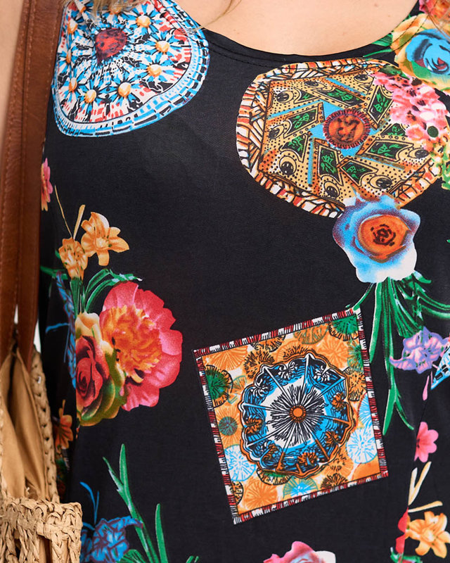 Gemustertes schwarzes kurzes Damenkleid - Kleidung