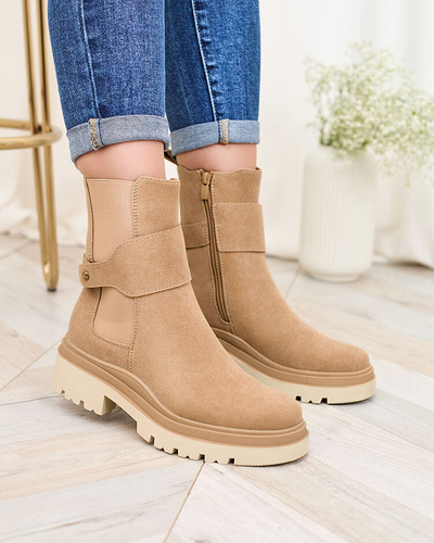 Royalfashion Beige Damenstiefel mit Zierriemen Doasa