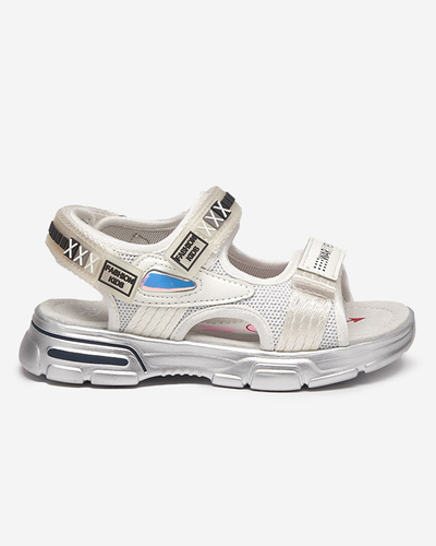 Weiß-silberne Kindersandale mit Klettverschluss Mepoti - Footwear