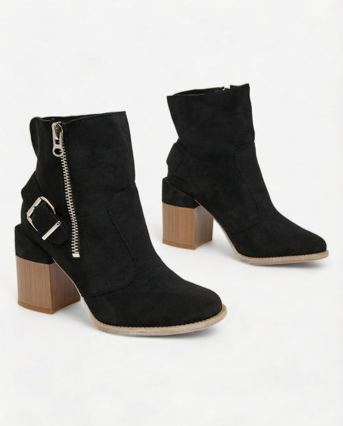 Royalfashion Чорні жіночі чоботи на високій шпильці з екозамші Acimra