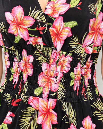 Schwarzer kurzer Damen-Jumpsuit mit Hawaii-Print - Kleidung