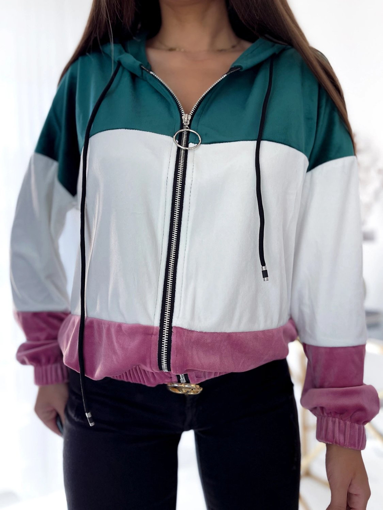 Royalfashion Grün-weiß-rosa ungeknöpfter Damen-Kapuzenpullover