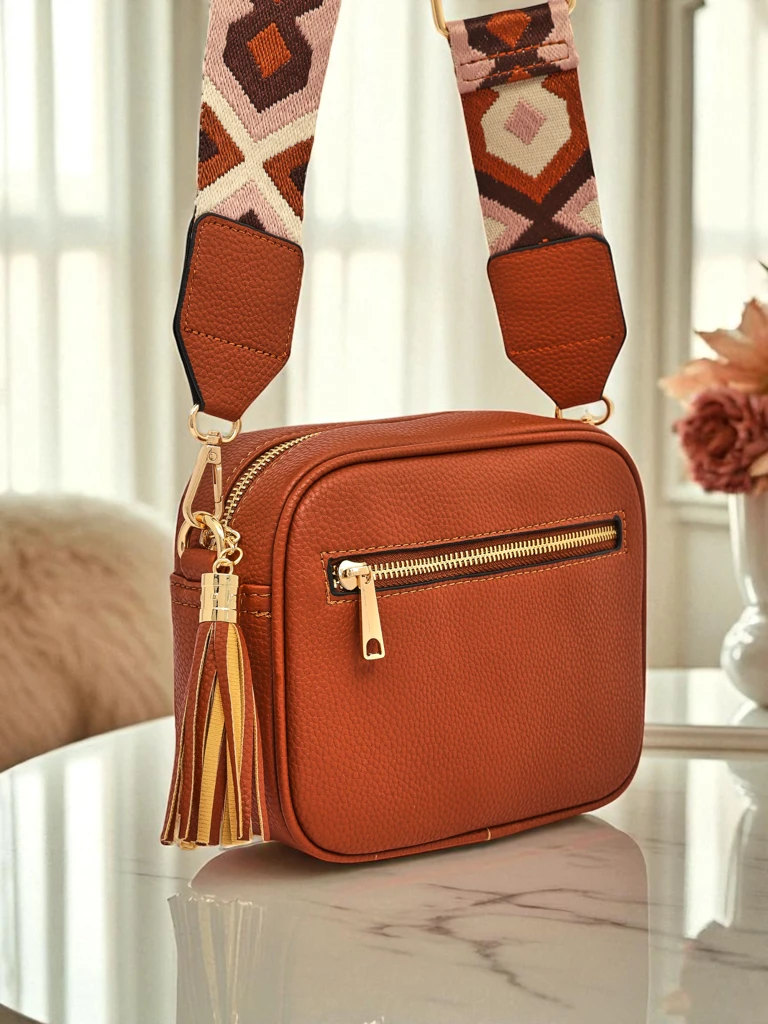 Royalfashion Kleine Damenhandtasche aus Öko-Leder mit buntem Riemen Kovi Lace