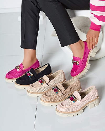Hellbraune durchbrochene Damenmokassins mit Ornament Bokkso- Footwear