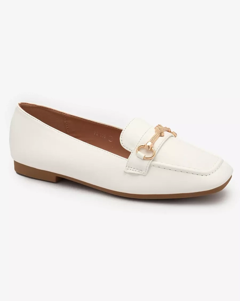 Royalfashion Weiße Damen Mokassins mit Goldverzierung Olerika