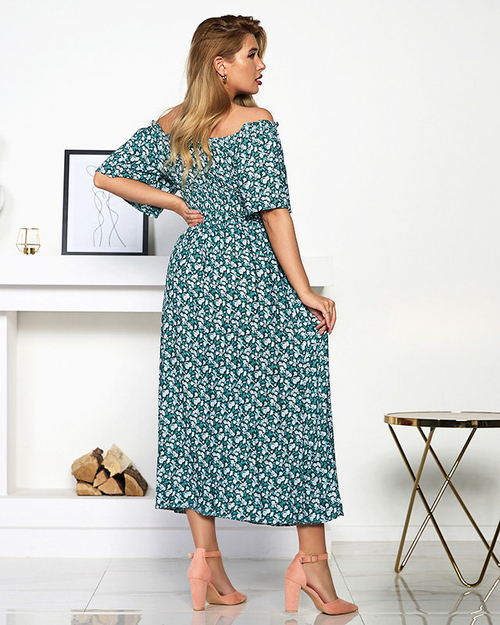 Зелено-біла сукня максі з квітковим візерунком - Одяг