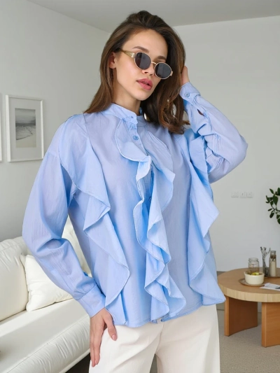 Royalfashion Baumwollhemd mit Rüschen und Knopfleiste