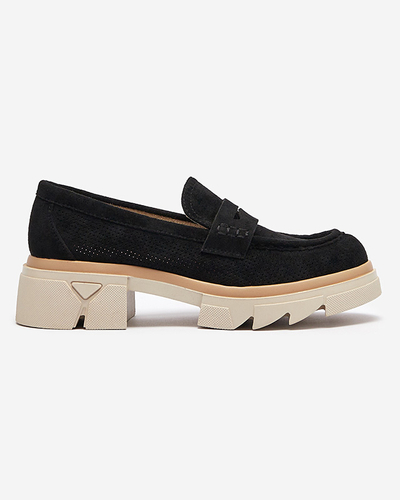 Schwarze durchbrochene Damenmokassins mit fester Sohle Ejina - Footwear