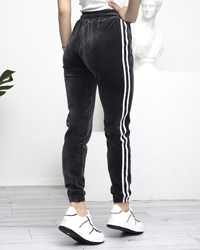 Темно-сірі велюрові спортивні штани з лампасами