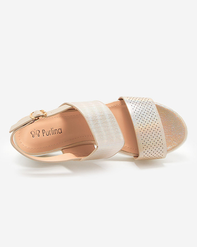 Braune und goldene Damensandalen mit Keilabsatz Velmisa - Schuhe