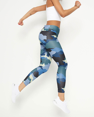 Blaue gemusterte Damenleggings mit hoher Taille - Kleidung